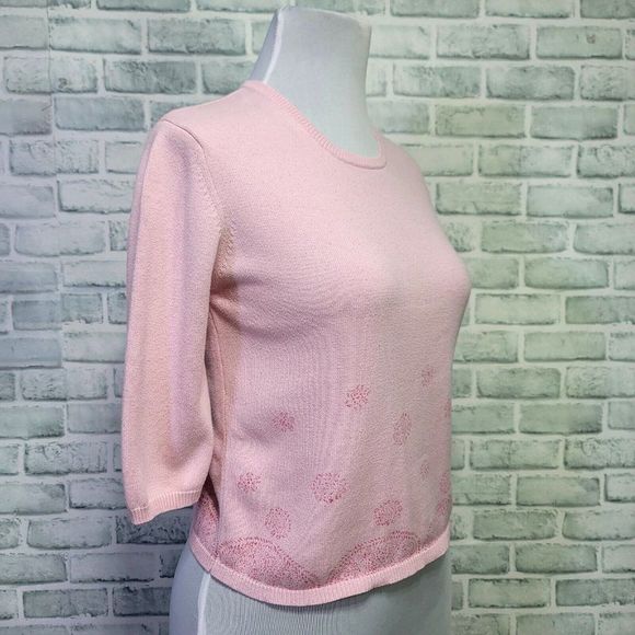 Vintage 90s Esprit Womens XL Cropped Pink Knit Sweater 3/4 Sleeves Barbiecore - Picture 3 of 8